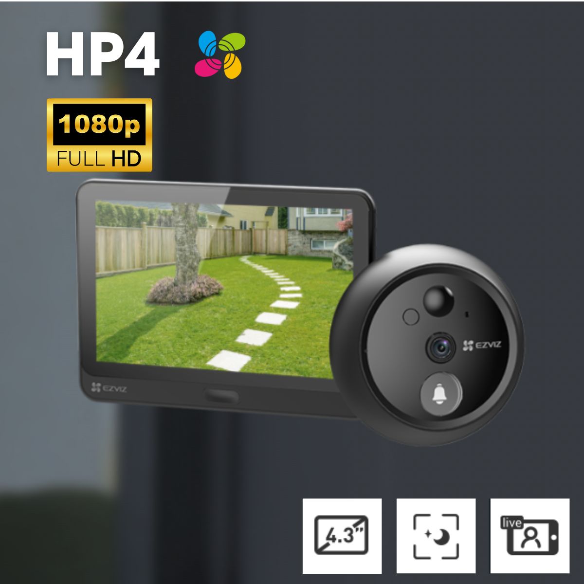Chuông cửa tích hợp pin Lithium, màn hình Ezviz HP4 1080p 4.3 inch, xem trực tiếp, gọi 2 chiều, tầm nhìn ban đêm 3 mét